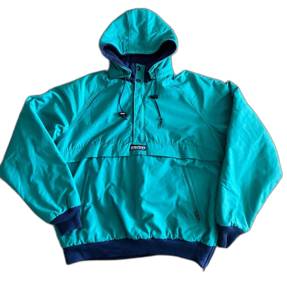 Vintage Lands’ End Teal Fleece-Lined Anorak Coat Men’s Medium